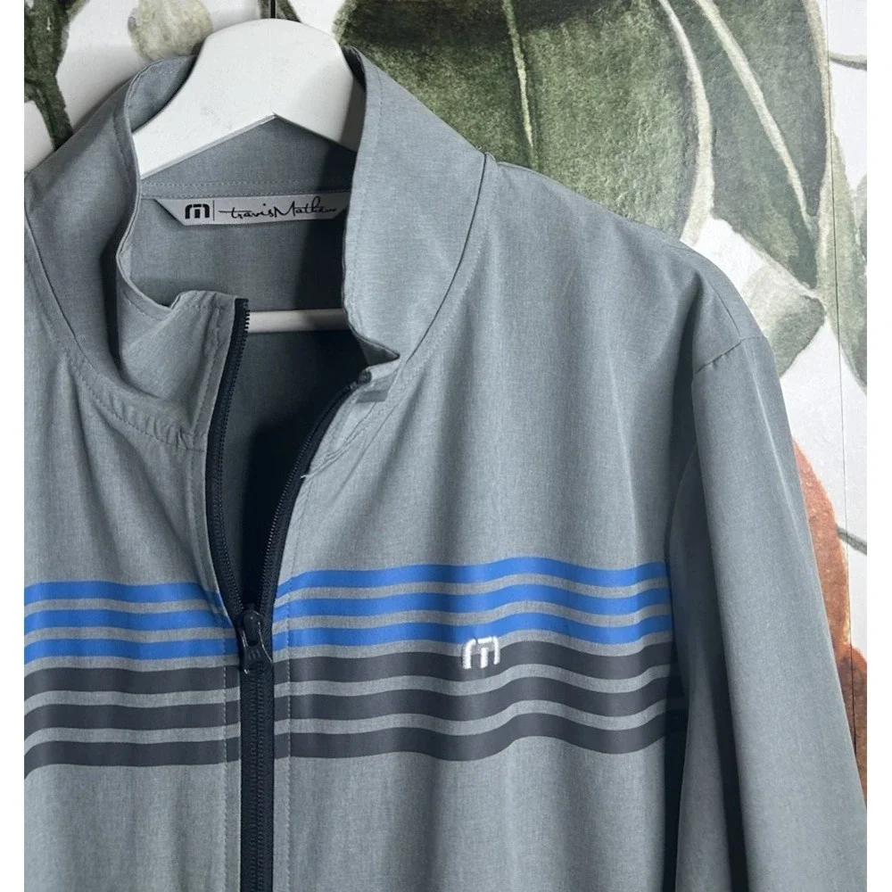 Travis Mathew Golf Windbreaker Full Zip XL Gray Striped  Jacket Lightweight